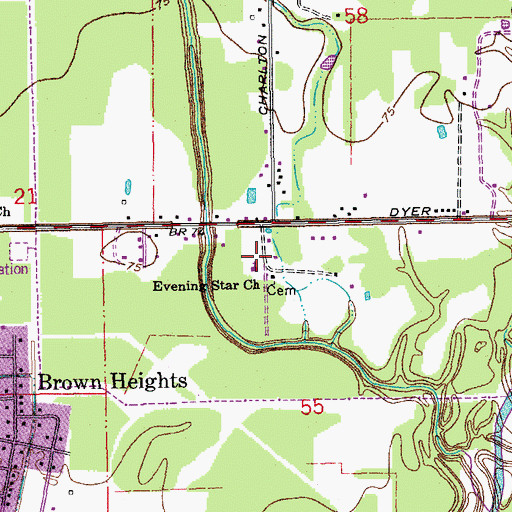 Topographic Map of Evening Star Baptist Church, LA
