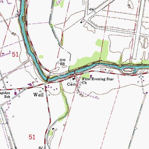 Topographic Map of First Evening Star Baptist Church, LA