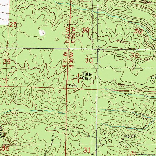 Topographic Map of Tate Cemetery, AR