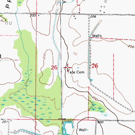 Topographic Map of Tate Cemetery, AR