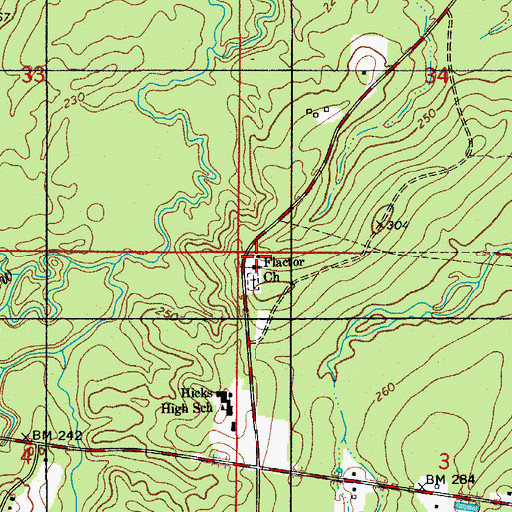 Topographic Map of Flactor Baptist Church, LA