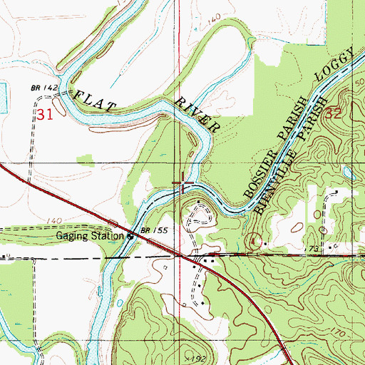 Topographic Map of Flat River, LA
