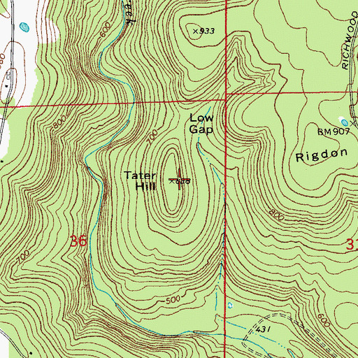 Topographic Map of Tater Hill, AR