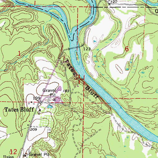 Topographic Map of Tates Bluff, AR