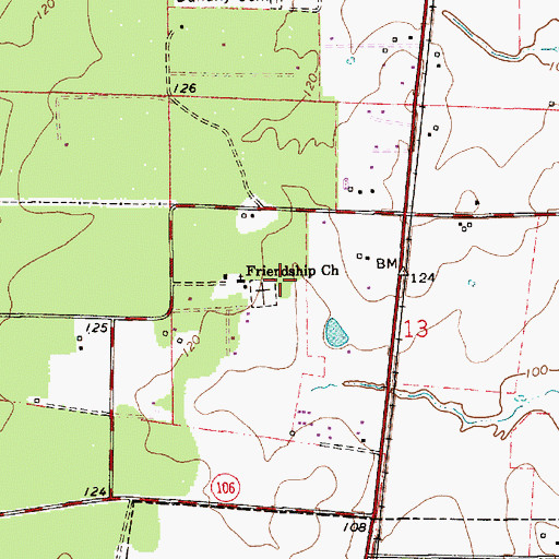 Topographic Map of Friendship Baptist Church, LA