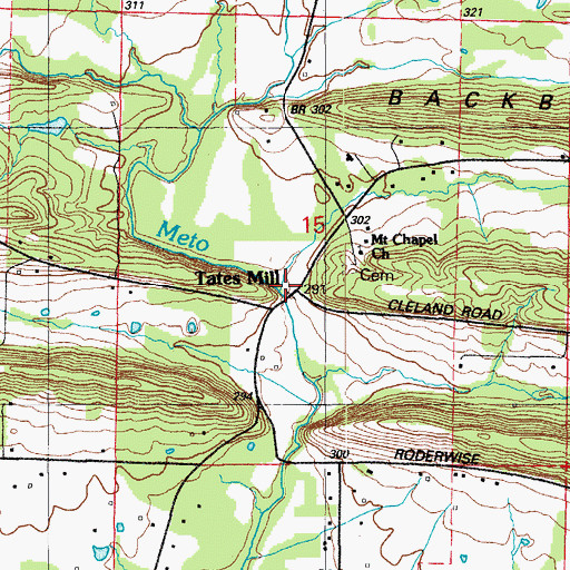 Topographic Map of Tates Mill, AR