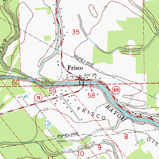 Topographic Map of Frisco, LA