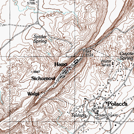 Topographic Map of Hano, AZ
