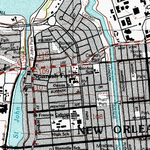 Topographic Map of Ganus School, LA