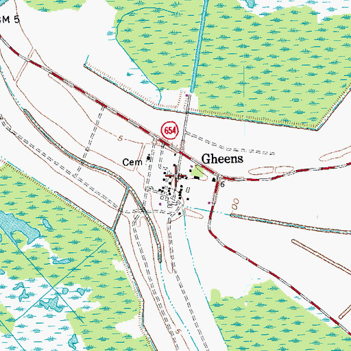 Topographic Map of Gheens, LA