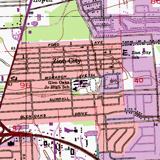 Topographic Map of Glen Oaks Middle School, LA