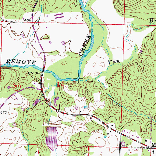 Topographic Map of Taw Branch, AR