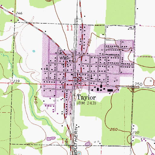 Topographic Map of Taylor, AR