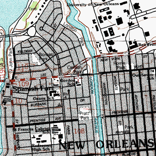 Topographic Map of Jean Gordon School (historical), LA