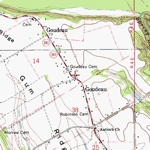 Topographic Map of Goudeau, LA