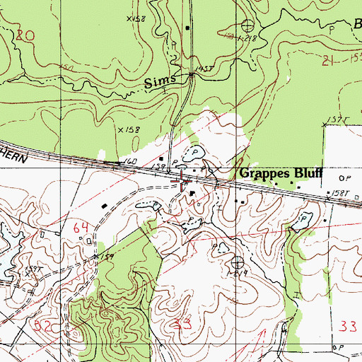 Topographic Map of Grappes Bluff, LA