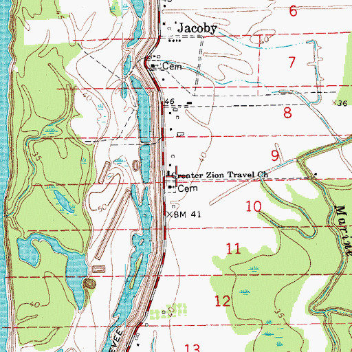 Topographic Map of Greater Zion Travel Church, LA
