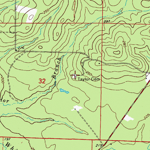 Topographic Map of Taylor Cemetery, AR