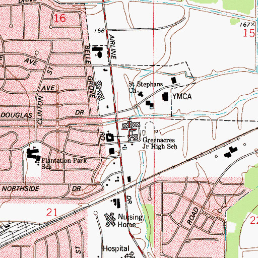 Topographic Map of GREENACRES MIDDLE SCHOOL, LA