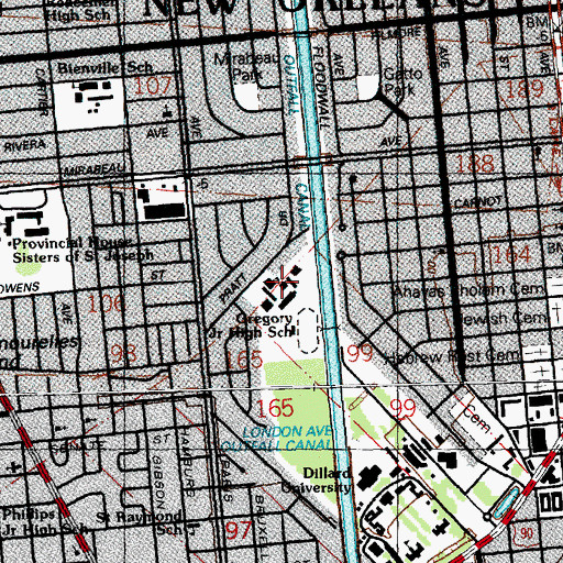 Topographic Map of F W Gregory Elementary School, LA
