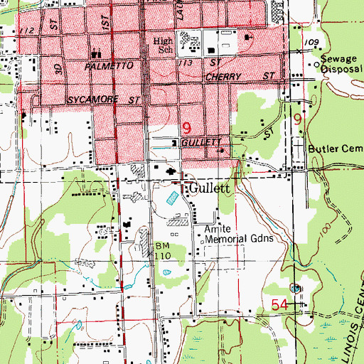 Topographic Map of Gullett, LA