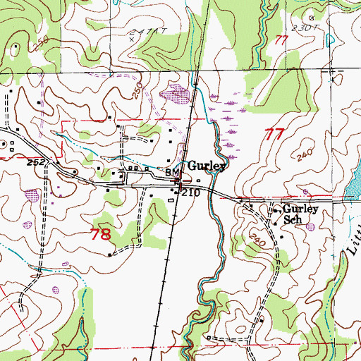 Topographic Map of Gurley, LA