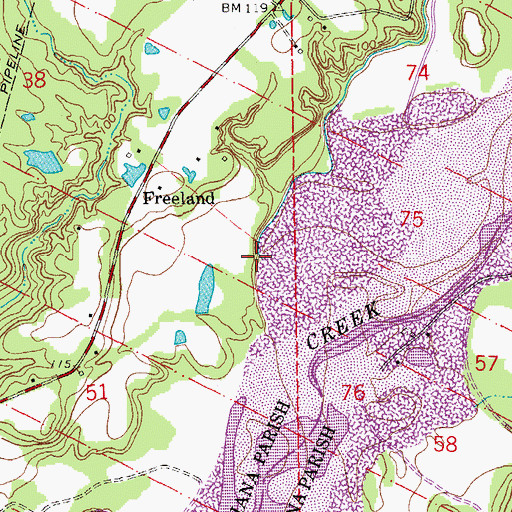 Topographic Map of Hammer Creek, LA