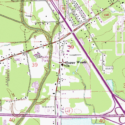 Topographic Map of Happy Woods Church of God, LA