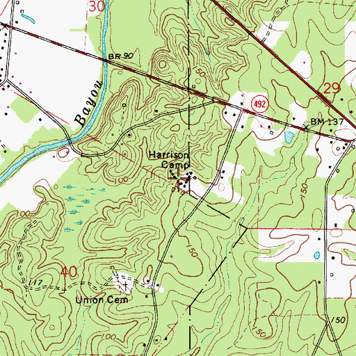 Topographic Map of Harrison Camp, LA