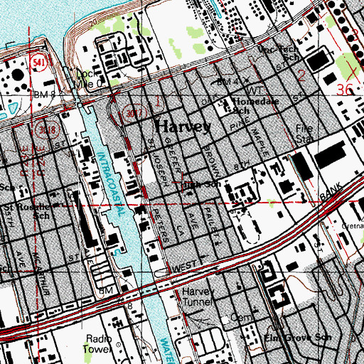 Topographic Map of Harvey, LA