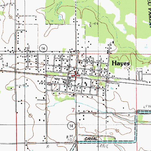 Topographic Map of Hayes, LA