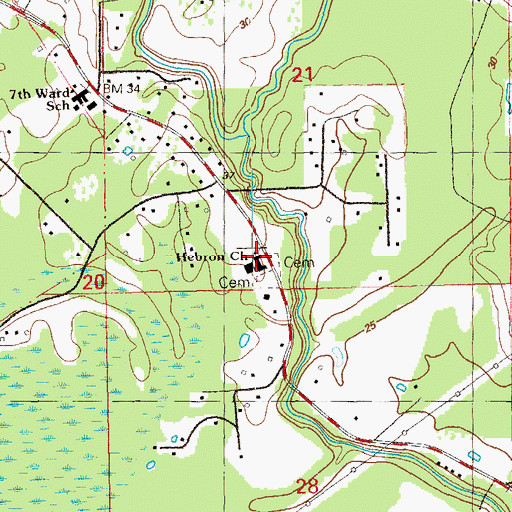 Topographic Map of Hebron Baptist Church, LA