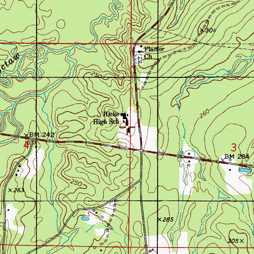 Topographic Map of Hicks High School, LA