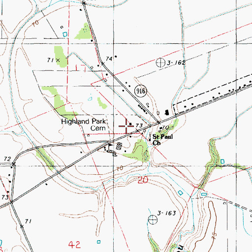 Topographic Map of Highland Park Cemetery, LA