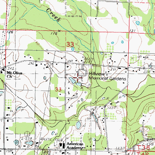Topographic Map of Hillview Memorial Gardens, LA