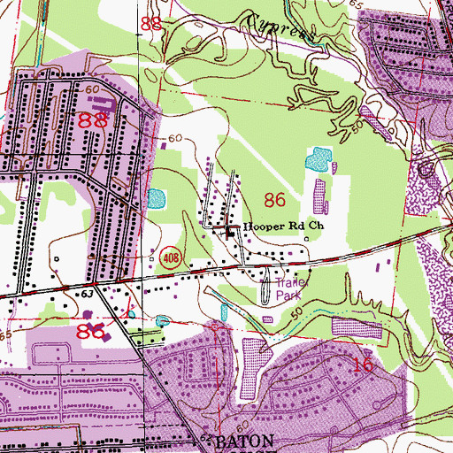 Topographic Map of Hooper Road Baptist Church, LA