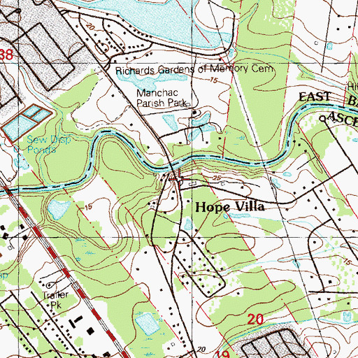 Topographic Map of Hope Villa, LA