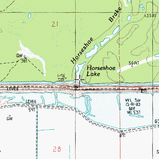 Topographic Map of Horseshoe Lake, LA