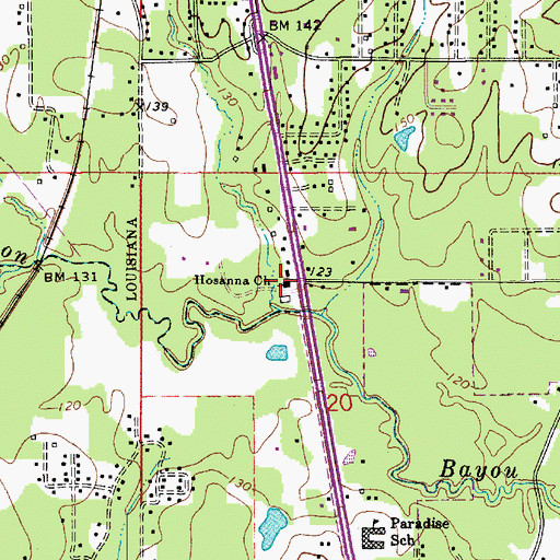 Topographic Map of Hosanna Baptist Church, LA