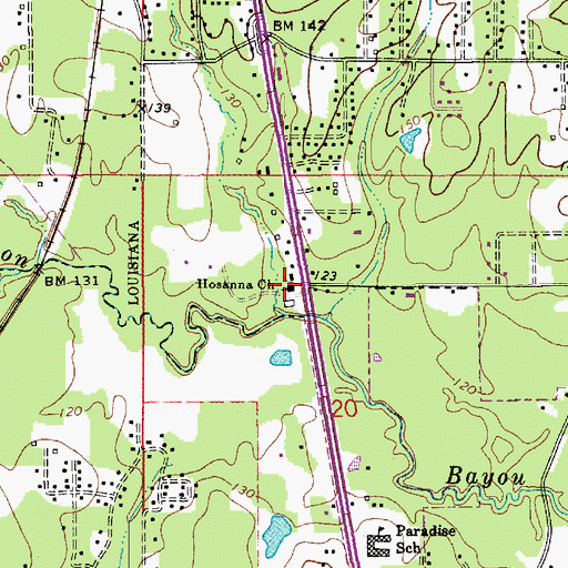 Topographic Map of Hosanna Baptist Church, LA