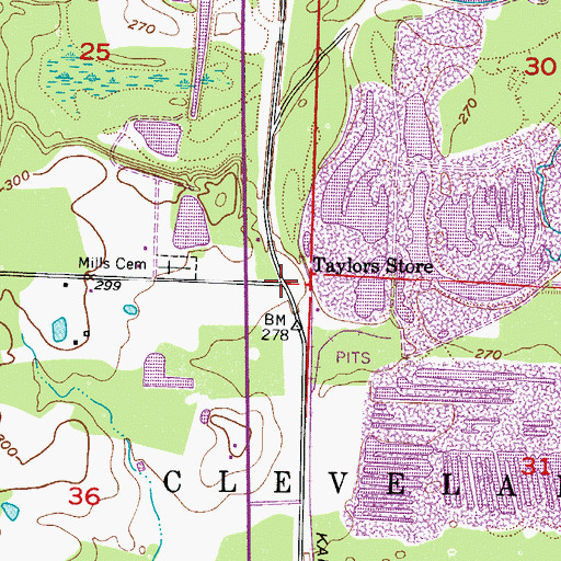 Topographic Map of Taylors Store, AR
