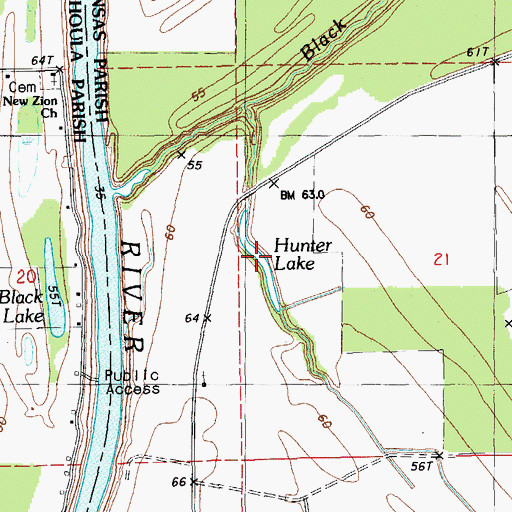 Topographic Map of Hunter Lake, LA