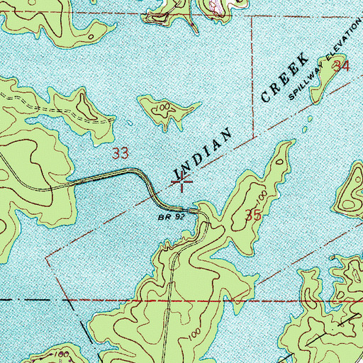 Topographic Map of Indian Creek Reservoir, LA