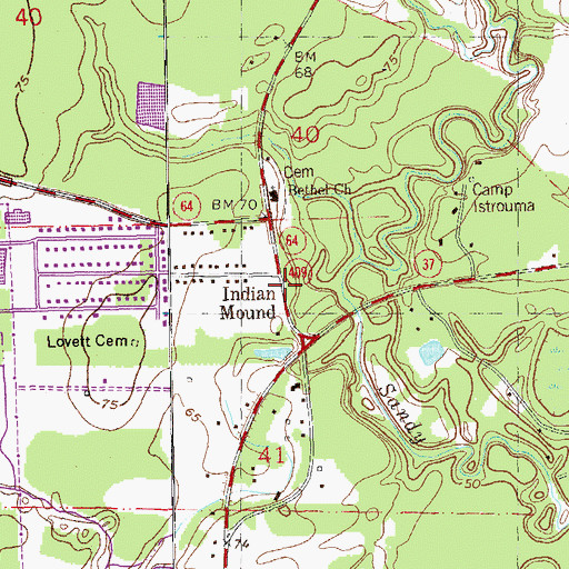 Topographic Map of Indian Mound, LA