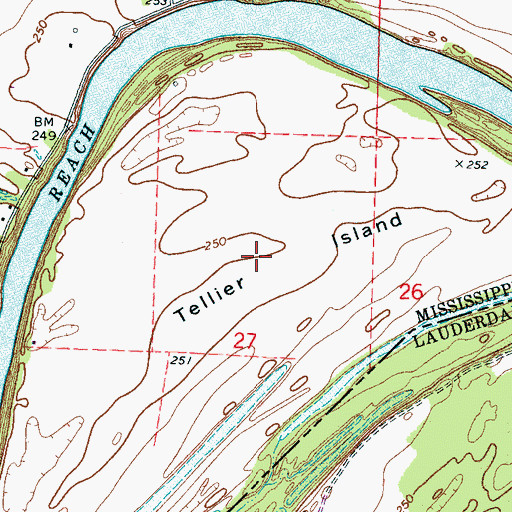 Topographic Map of Tellier Island, AR