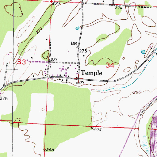 Topographic Map of Temple, AR