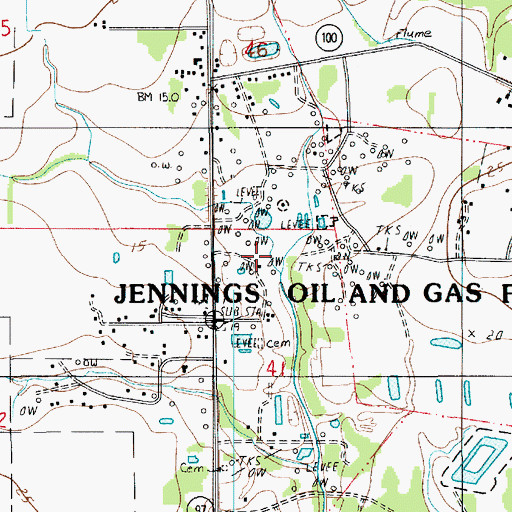 Topographic Map of Jennings Oil and Gas Field, LA