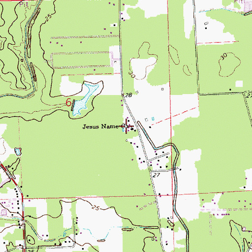 Topographic Map of Jesus Name Church, LA