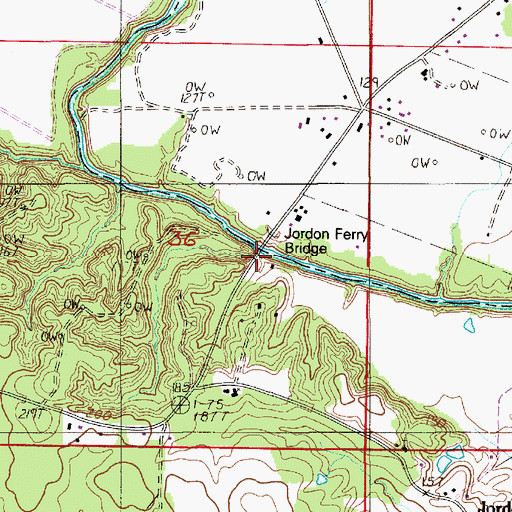 Topographic Map of Jordon Ferry Bridge, LA