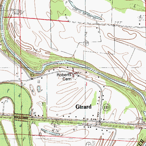 Topographic Map of Roberts Cemetery, LA